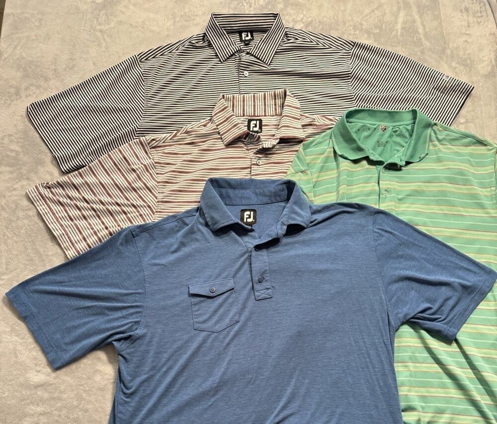 XL Footjoy FJ Lot Nike Golf Polo Shirts Striped Solid Active Work Casual Pocket